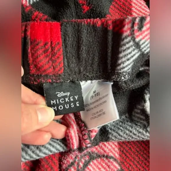 Disney‎ Mickey Mouse Med Red Black Plaid Lounge Pajama Pants Travel Vacation - Picture 7 of 7